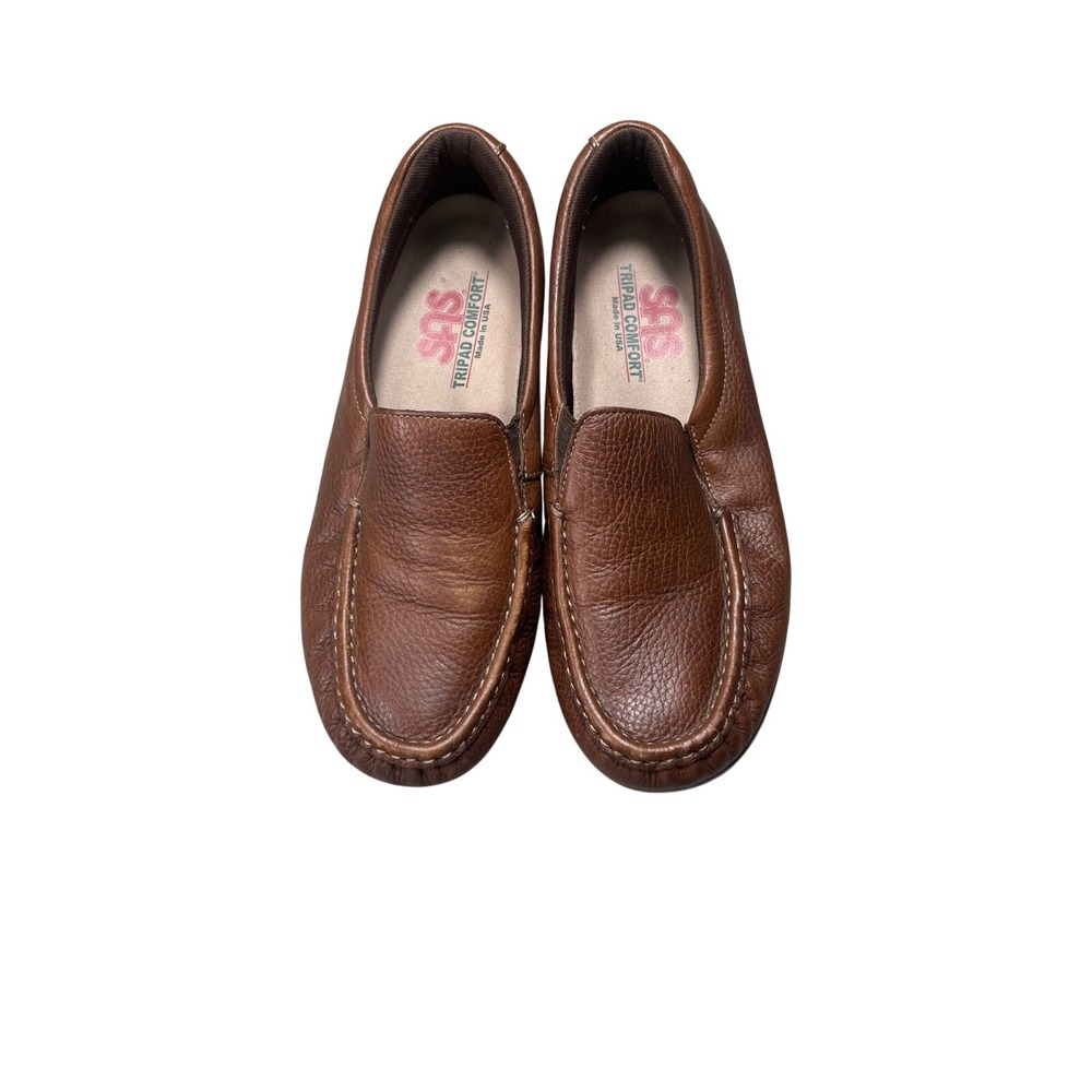 SAS Tripad Comfort Womens 8W Brown Leather Slip On Loafers Made in USA